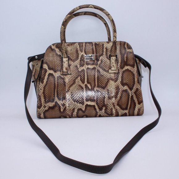 Michael Kors Gia Satchel, Mumbay Python, Molaus Natural Minor Defect, New - Picture 1 of 12